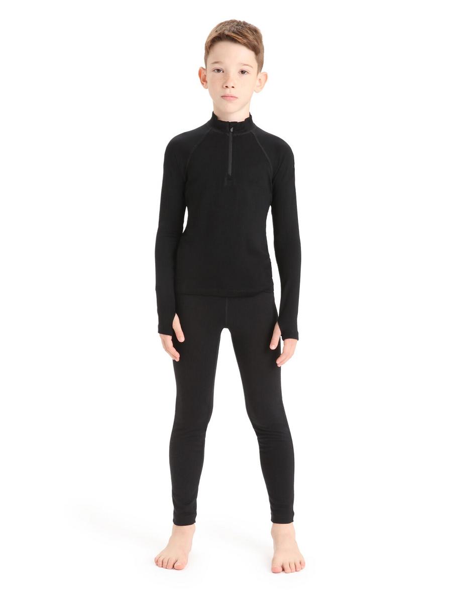 Kids' Icebreaker Merino 260 Tech Half Zip Thermal Top Long Sleeve Black | CA 1006BEXC